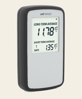 Airthings Corentium Home showing long-term and 7-day radon averages in pCi/L